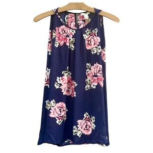 NWT Saint Tropez West Sleeveless Top. Navy Blue With Pink Floral Print. XL